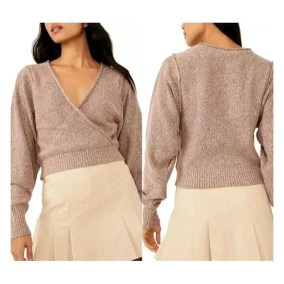Free People Sweaters - Free People Going For Gold Wrap Sweater In Gold V-neck Pullover Size L